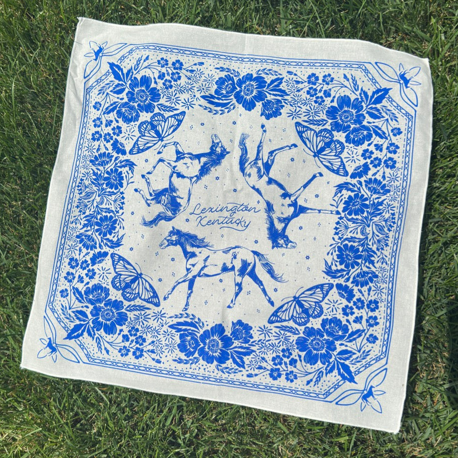 Butterfly & Blue Horse Bandana