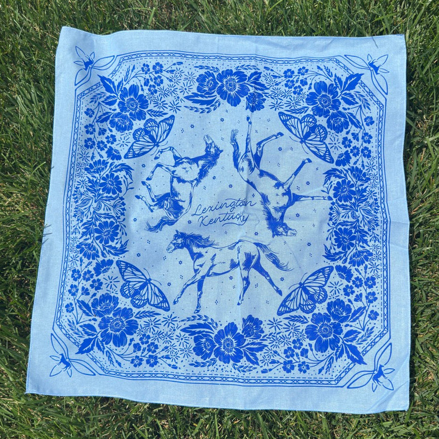 Butterfly & Blue Horse Bandana